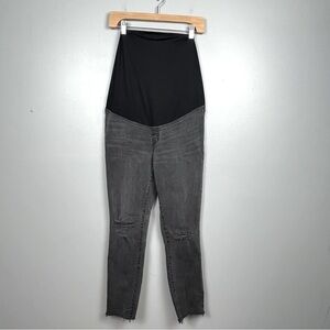 Madewell distressed gray black raw hem Maternity Skinny jeans, size 29.